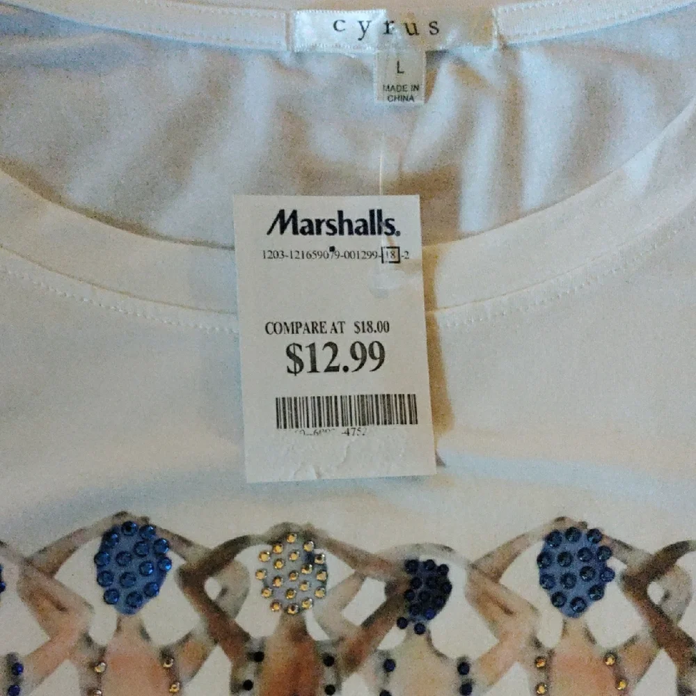 Cyrus White Tee with Blue and Beige Graphic - Picture 3 of 11